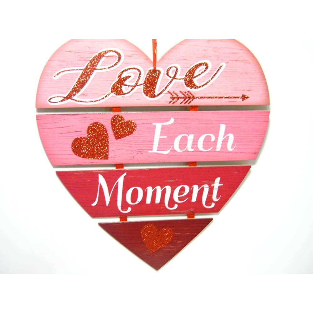 Wood Wall Hanging sign Farmhouse Cottage Style Valentine Glittery Heart 12 inch